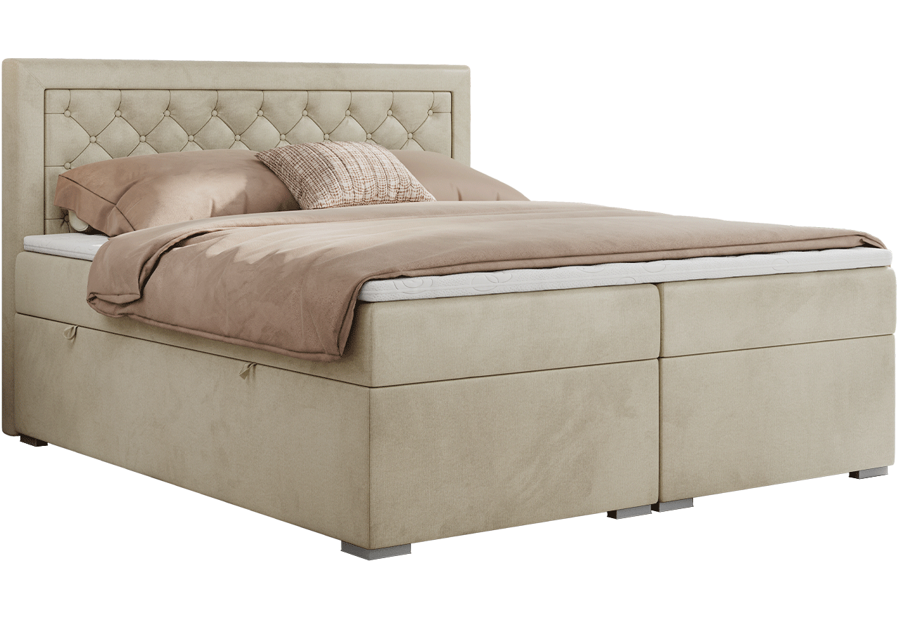 Łóżko kontynentalne JASIR 140x200 - H4 - beżowy, welwet