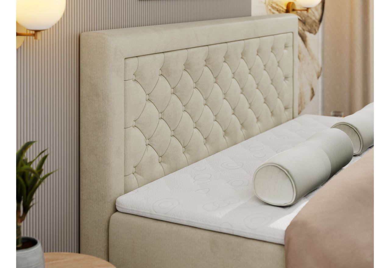 Łóżko kontynentalne JASIR 140x200 - H4 - beżowy, welwet