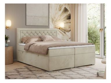 Łóżko kontynentalne JASIR 160x200 - H4 - beżowy, welwet