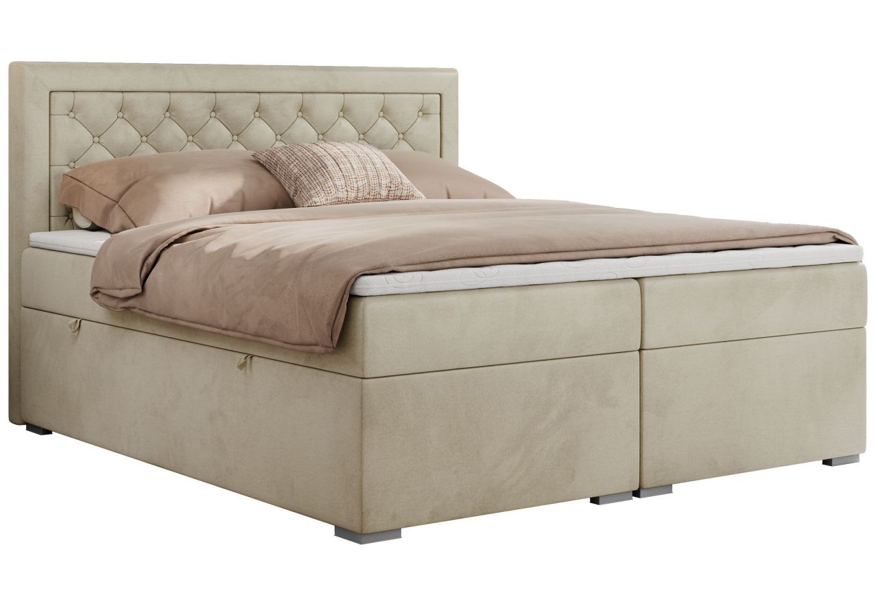 Łóżko kontynentalne JASIR 160x200 - H4 - beżowy, welwet