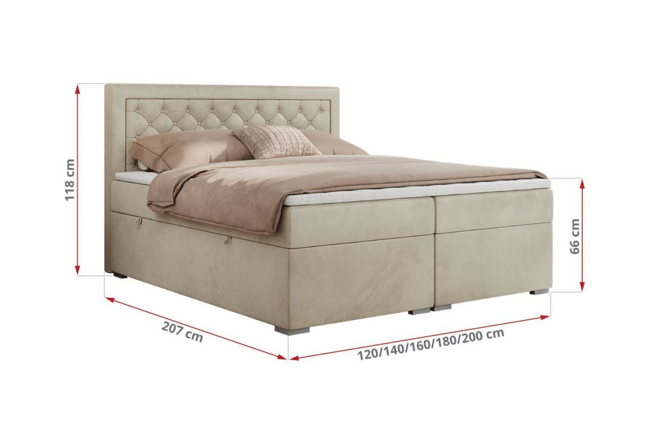 Łóżko kontynentalne JASIR 180x200 - H4 - beżowy, welwet