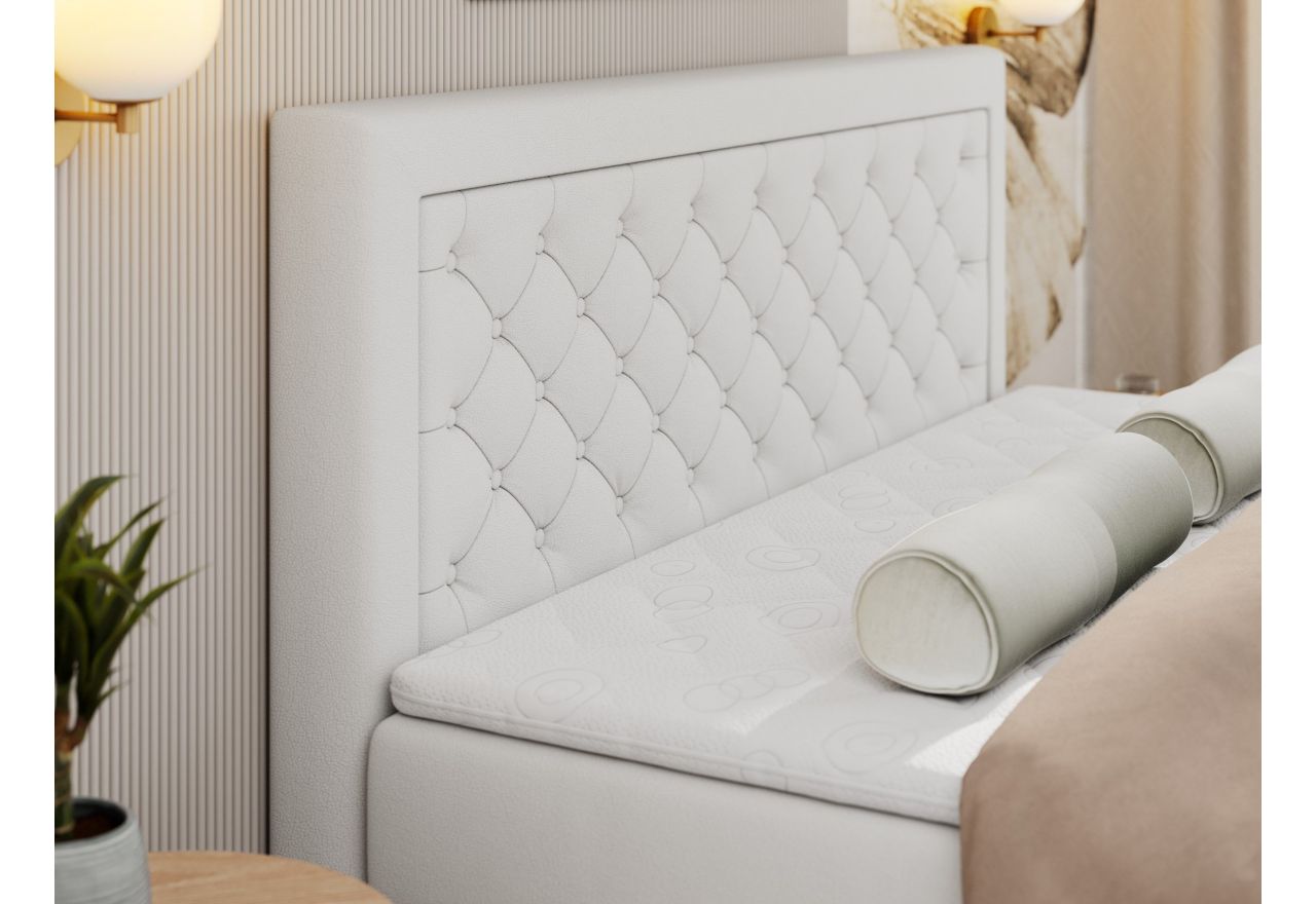 Łóżko kontynentalne JASIR 140x200 - H4 - biały, ekoskóra