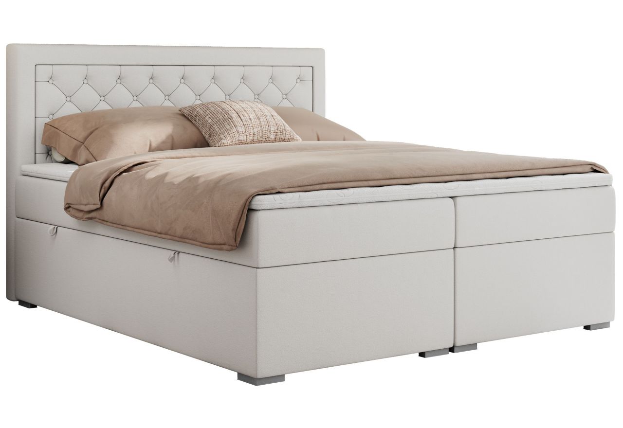 Łóżko kontynentalne JASIR 160x200 - H4 - biały, ekoskóra