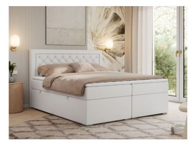 Łóżko kontynentalne JASIR 180x200 - H4 - biały, ekoskóra