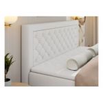 Łóżko kontynentalne JASIR 180x200 - H4 - biały, ekoskóra