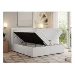 Łóżko kontynentalne JASIR 180x200 - H4 - biały, ekoskóra