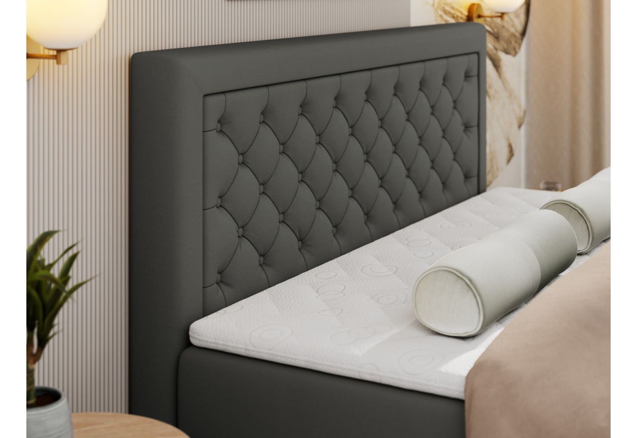 Łóżko kontynentalne JASIR 140x200 - H3 - ciemnoszary, ekoskóra