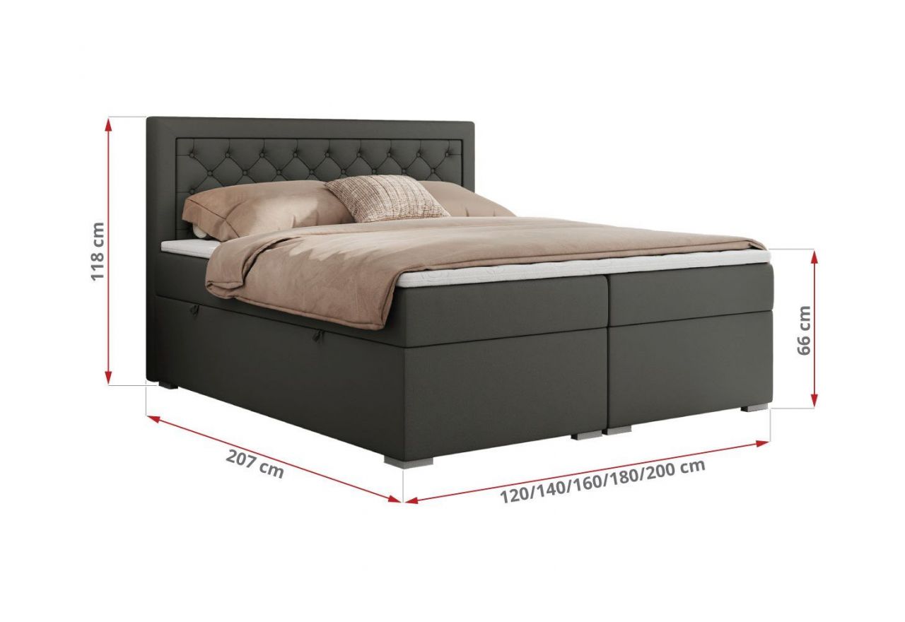 Łóżko kontynentalne JASIR 180x200 - H4 - ciemnoszary, ekoskóra
