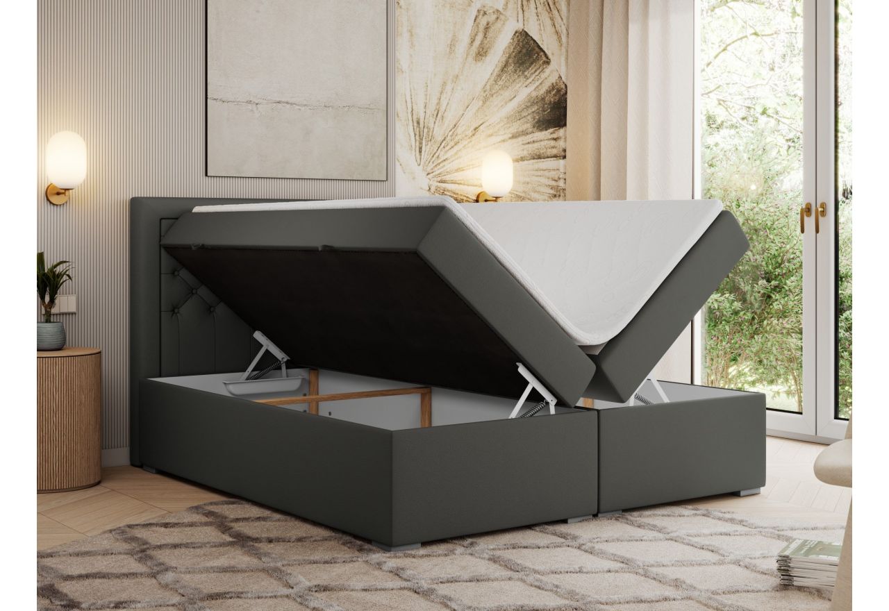 Łóżko kontynentalne JASIR 180x200 - H4 - ciemnoszary, ekoskóra