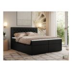 Łóżko kontynentalne JASIR 160x200 - H3 - czarny, ekoskóra