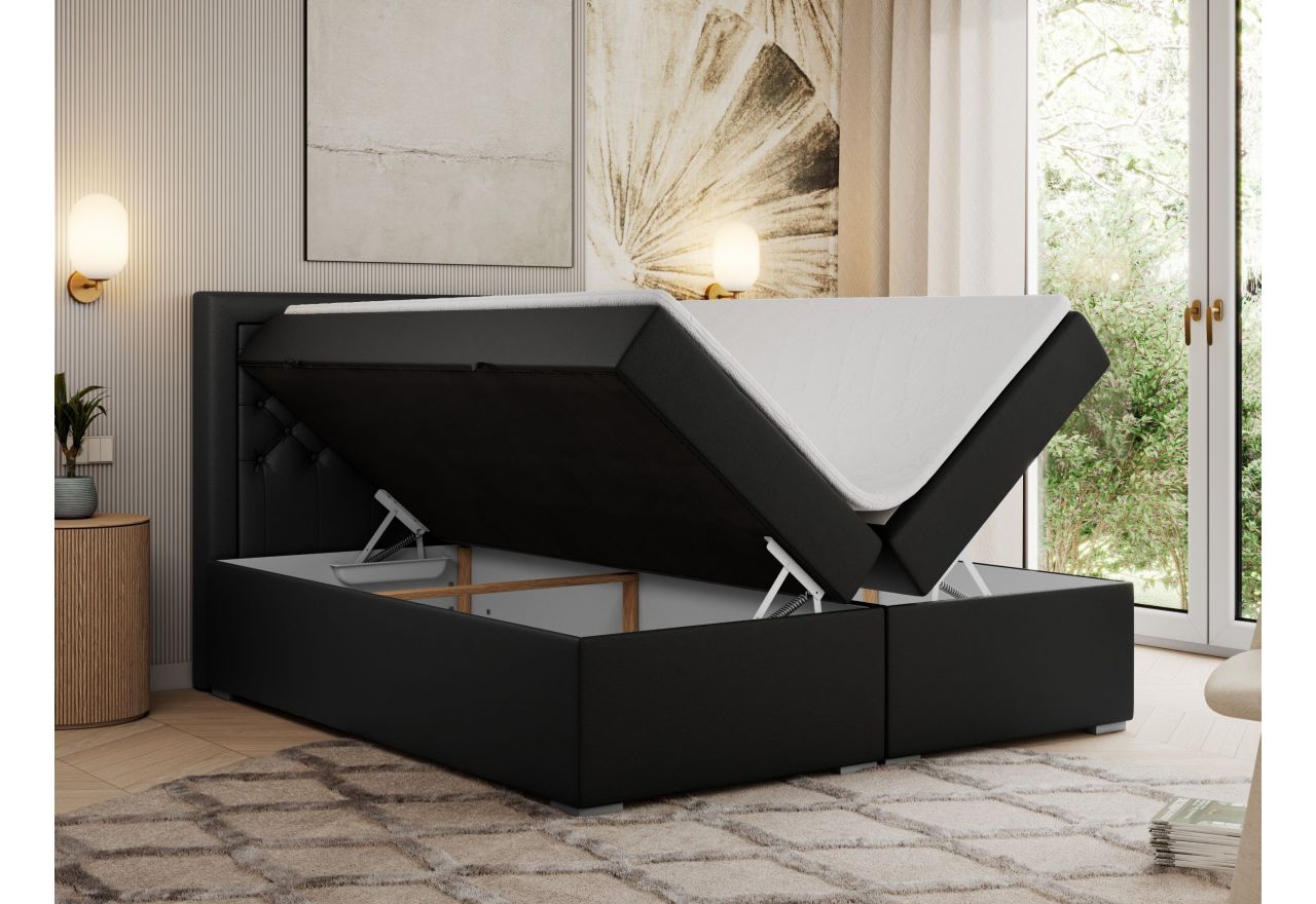 Łóżko kontynentalne JASIR 140x200 - H4 - czarny, ekoskóra