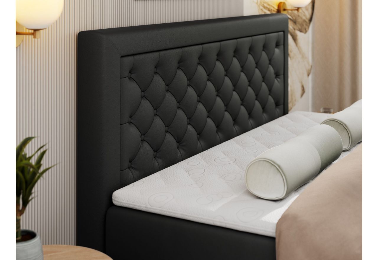 Łóżko kontynentalne JASIR 160x200 - H4 - czarny, ekoskóra