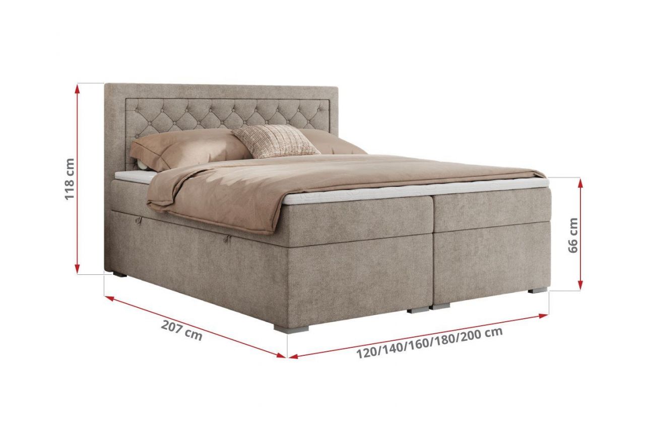 Łóżko kontynentalne JASIR 200x200 - H3 - beżowy, struktura