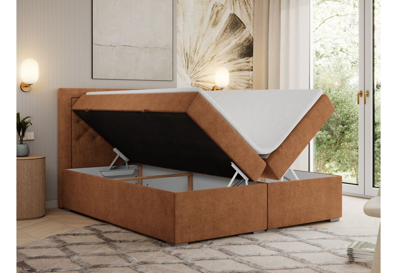 Łóżko kontynentalne JASIR 180x200 - H3 - pomarańczowy, struktura