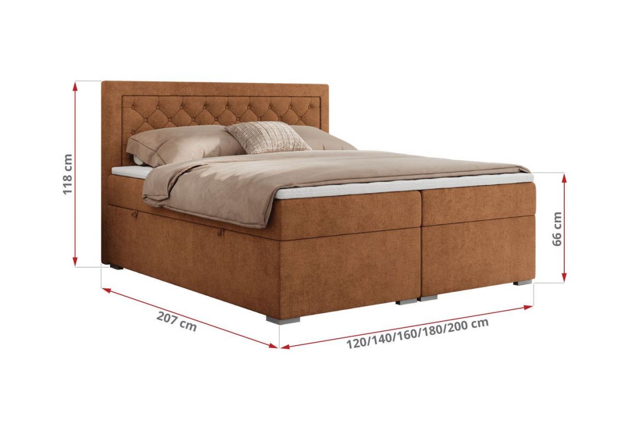 Łóżko kontynentalne JASIR 140x200 - H4 - pomarańczowy, struktura