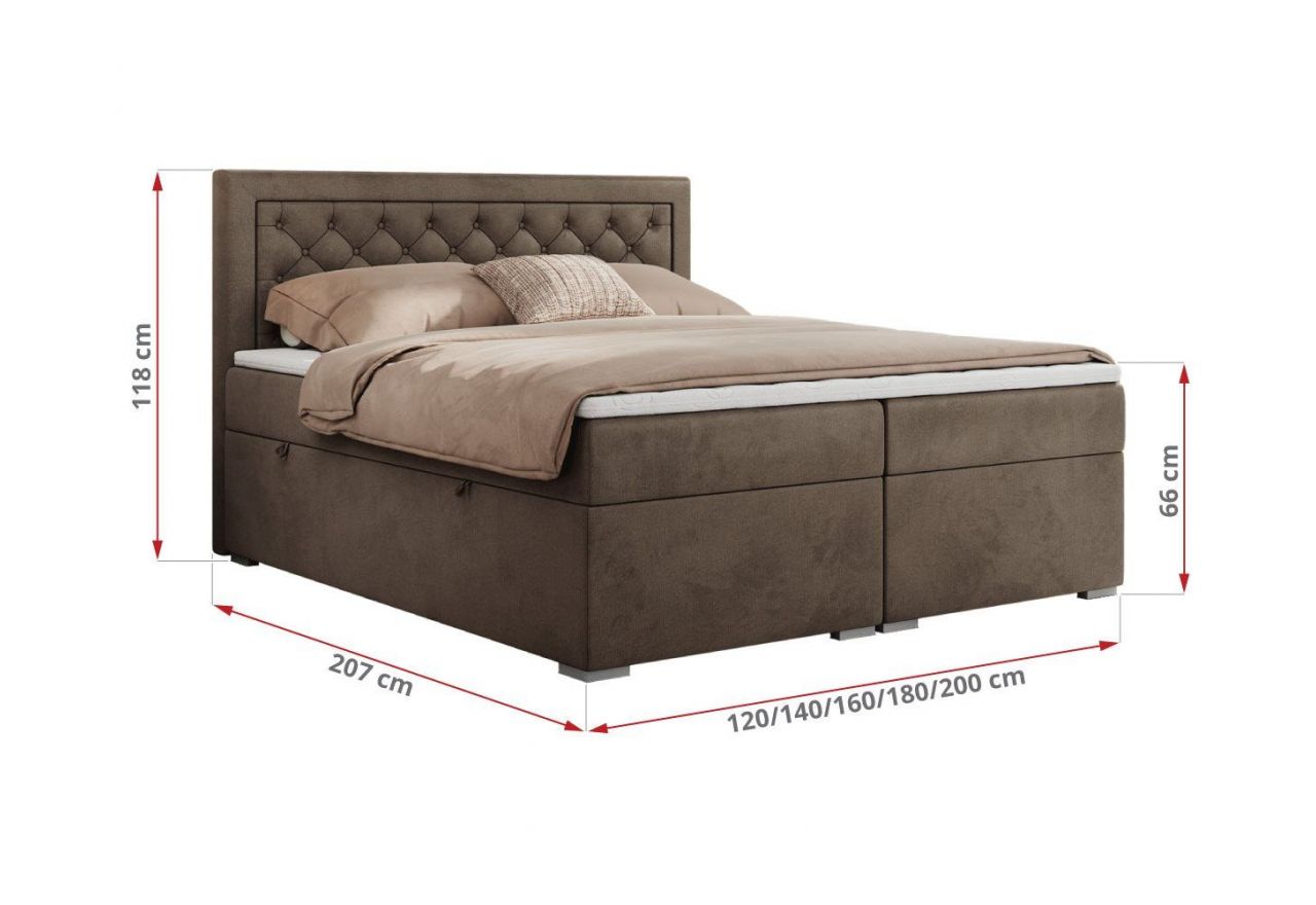 Łóżko kontynentalne JASIR 120x200 - H3 - brązowy, welwet