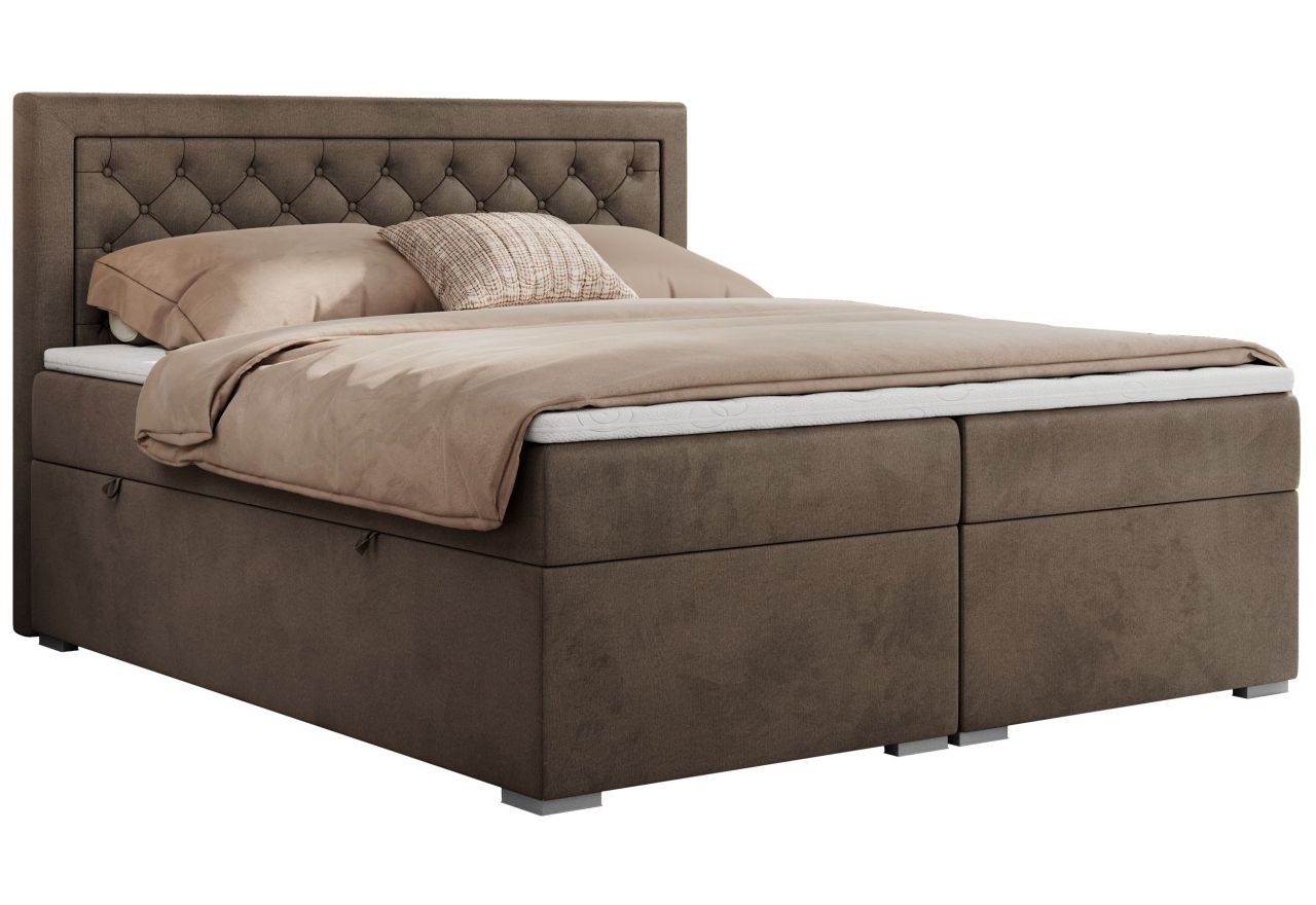 Łóżko kontynentalne JASIR 160x200 - H3 - brązowy, welwet