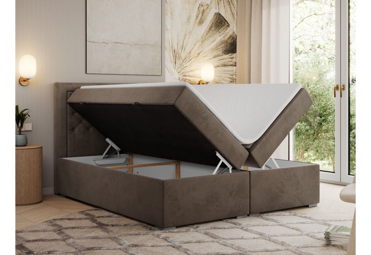 Łóżko kontynentalne JASIR 160x200 - H4 - brązowy, welwet