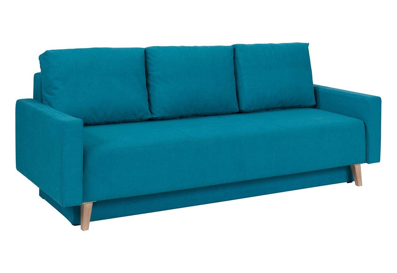 Nowoczesna sofa z funkcją spania i pojemnikiem na pościel do pokoju dziennego - LUGO Moric 13 / San Remo jasne