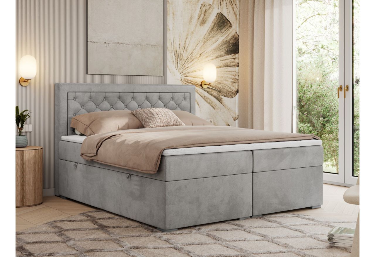 Łóżko kontynentalne JASIR 120x200 - H3 - jasnoszary, welwet