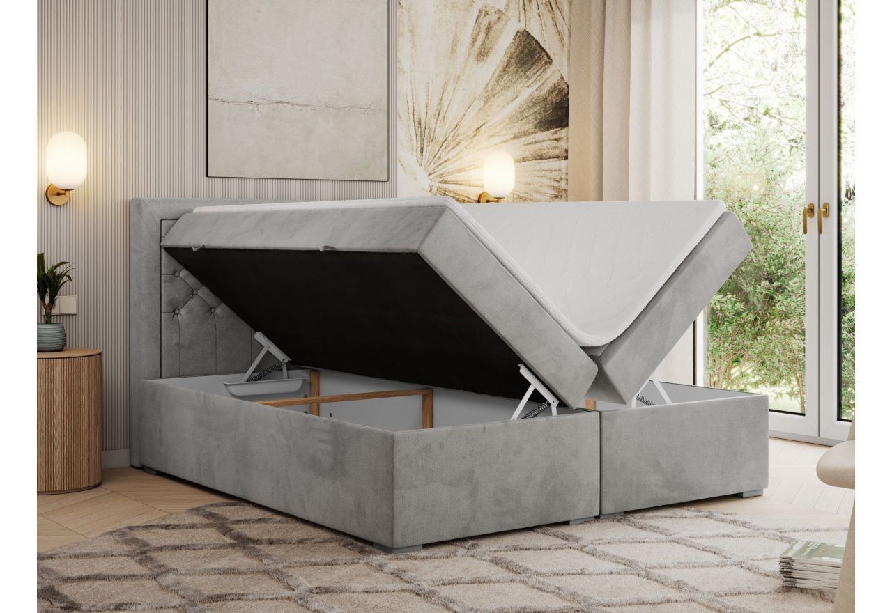 Łóżko kontynentalne JASIR 140x200 - H3 - jasnoszary, welwet