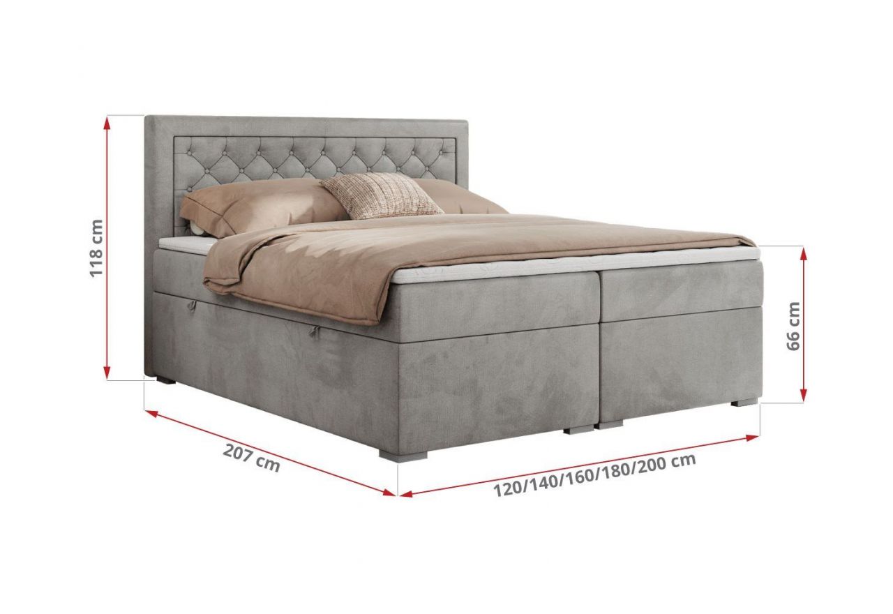 Łóżko kontynentalne JASIR 160x200 - H3 - jasnoszary, welwet