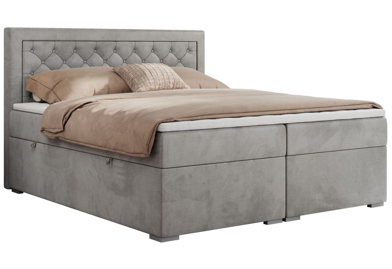 Łóżko kontynentalne JASIR 180x200 - H4 - jasnoszary, welwet