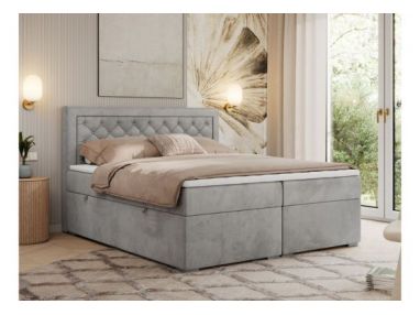 Łóżko kontynentalne JASIR 200x200 - H4 - jasnoszary, welwet