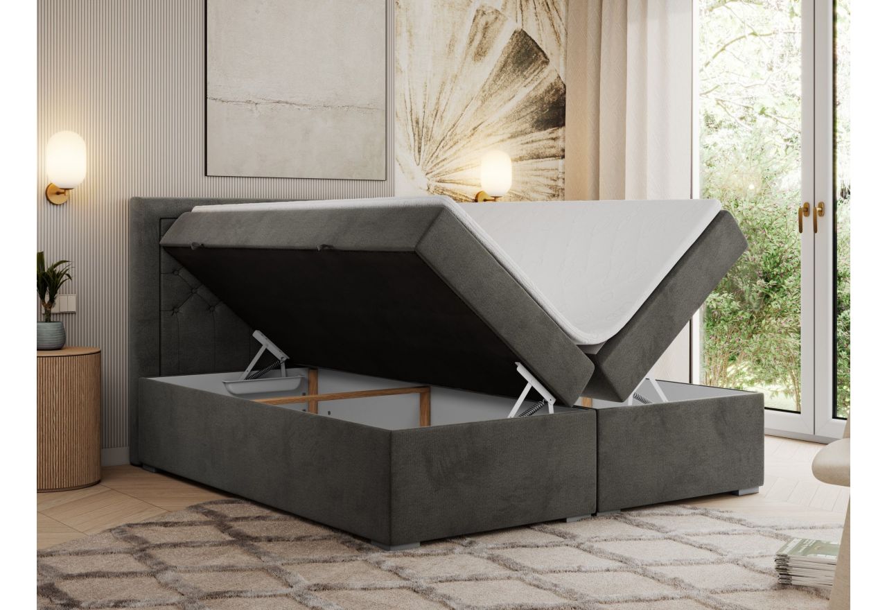 Łóżko kontynentalne JASIR 120x200 - H3 - ciemnoszary, welwet