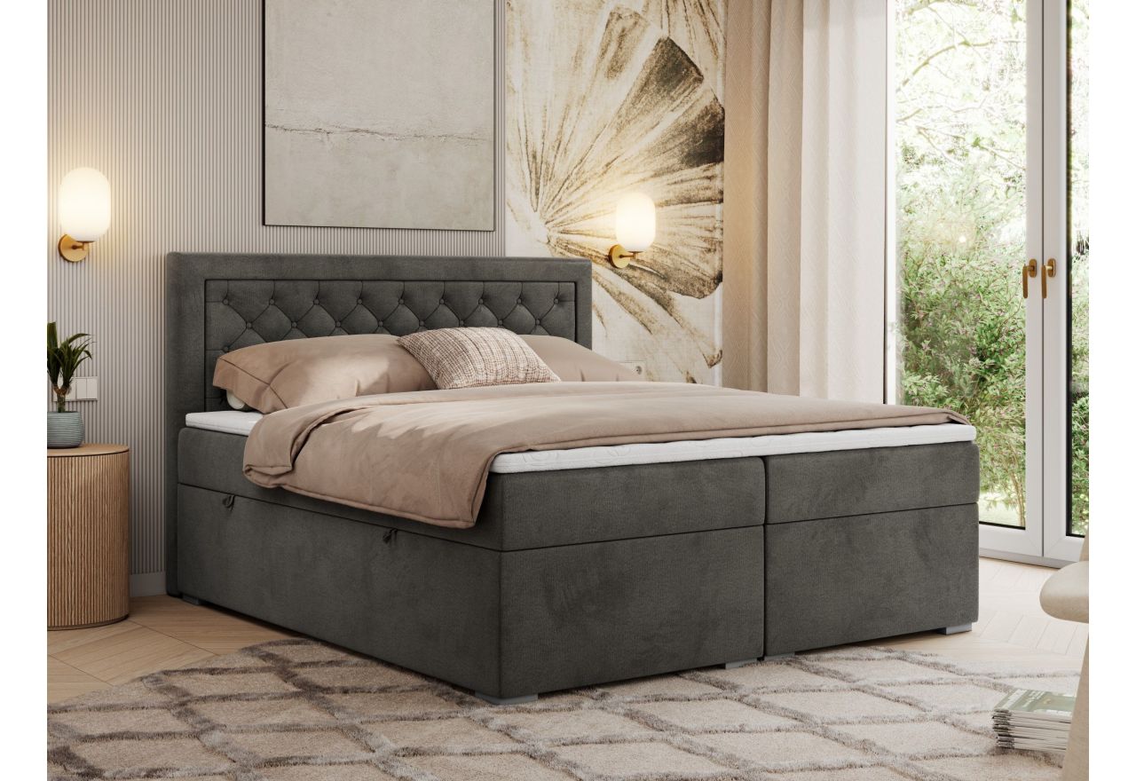 Łóżko kontynentalne JASIR 200x200 - H3 - ciemnoszary, welwet