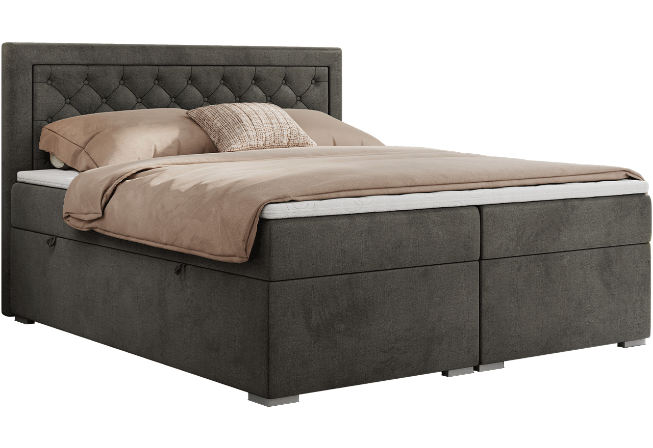 Łóżko kontynentalne JASIR 200x200 - H3 - ciemnoszary, welwet