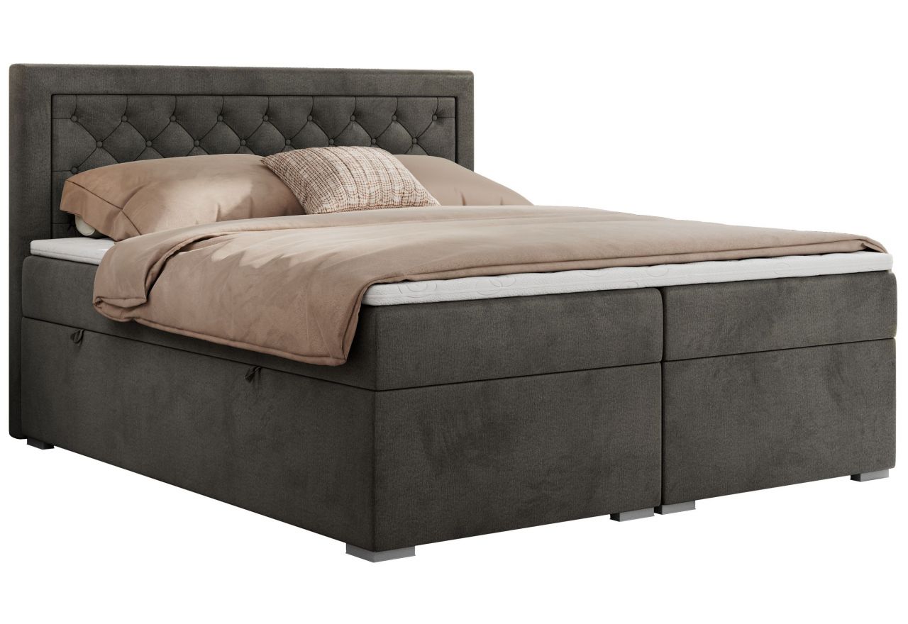 Łóżko kontynentalne JASIR 200x200 - H3 - ciemnoszary, welwet