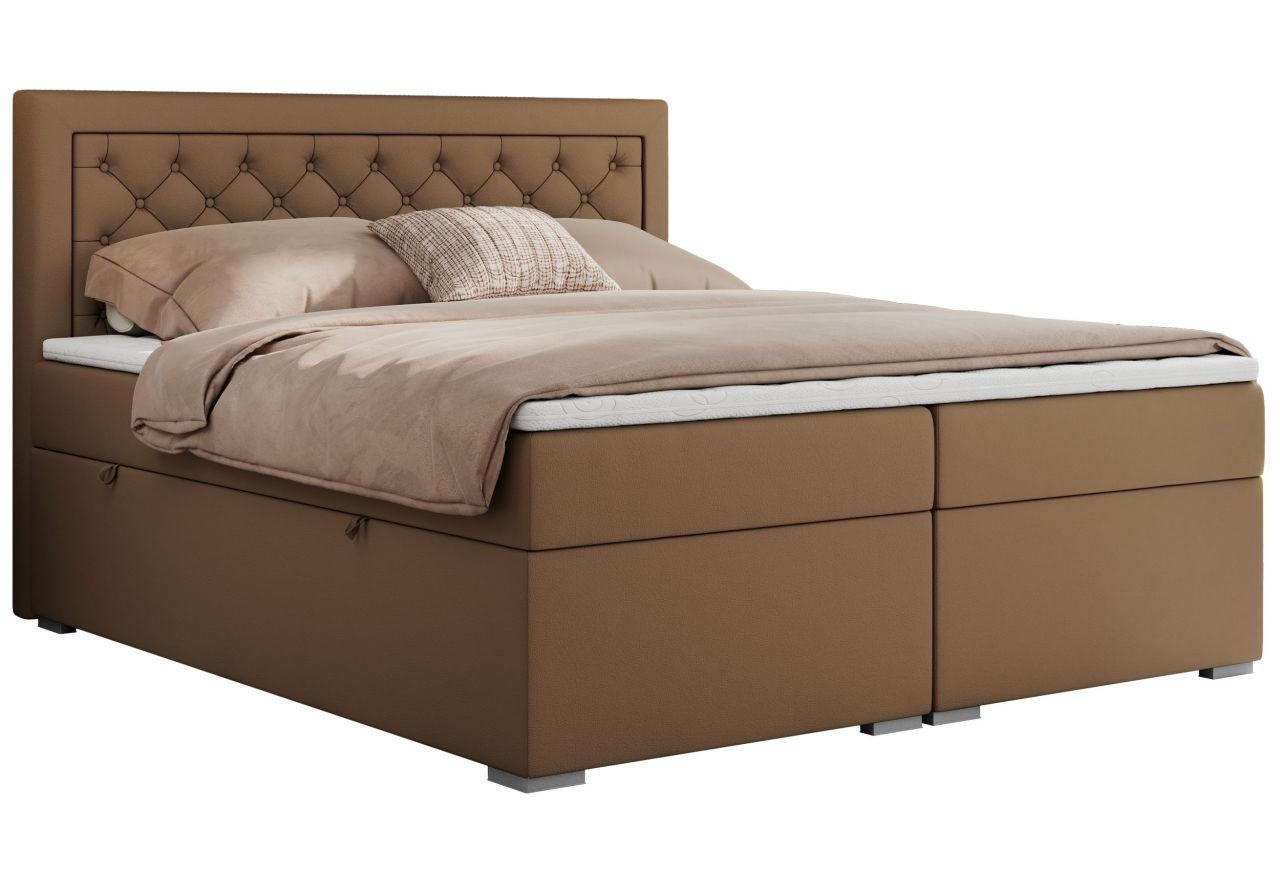 Łóżko kontynentalne JASIR 140x200 - H3 - brązowy, ekoskóra