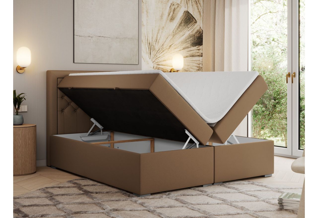 Łóżko kontynentalne JASIR 180x200 - H3 - brązowy, ekoskóra