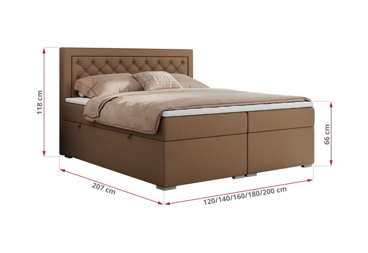 Łóżko kontynentalne JASIR 200x200 - H3 - brązowy, ekoskóra