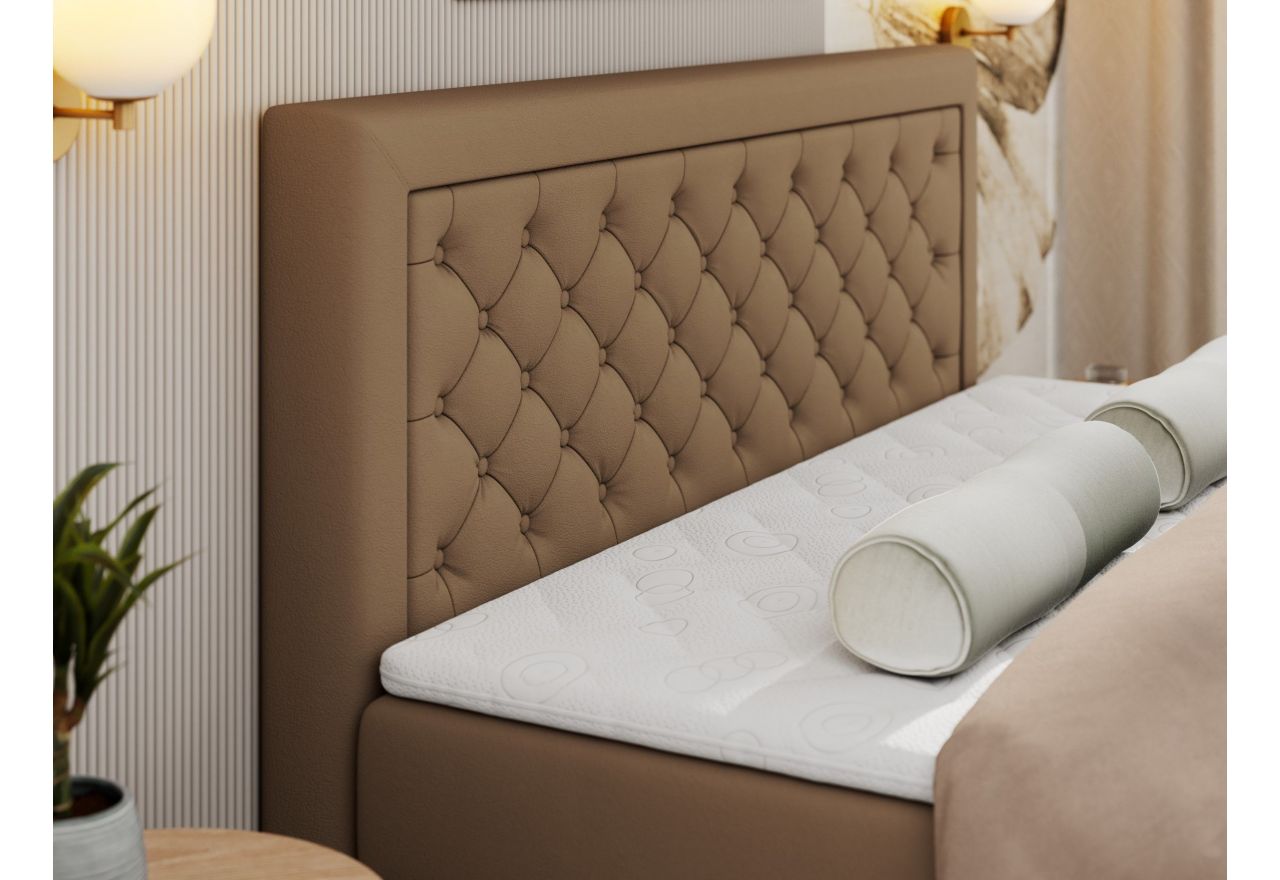 Łóżko kontynentalne JASIR 200x200 - H4 - brązowy, ekoskóra