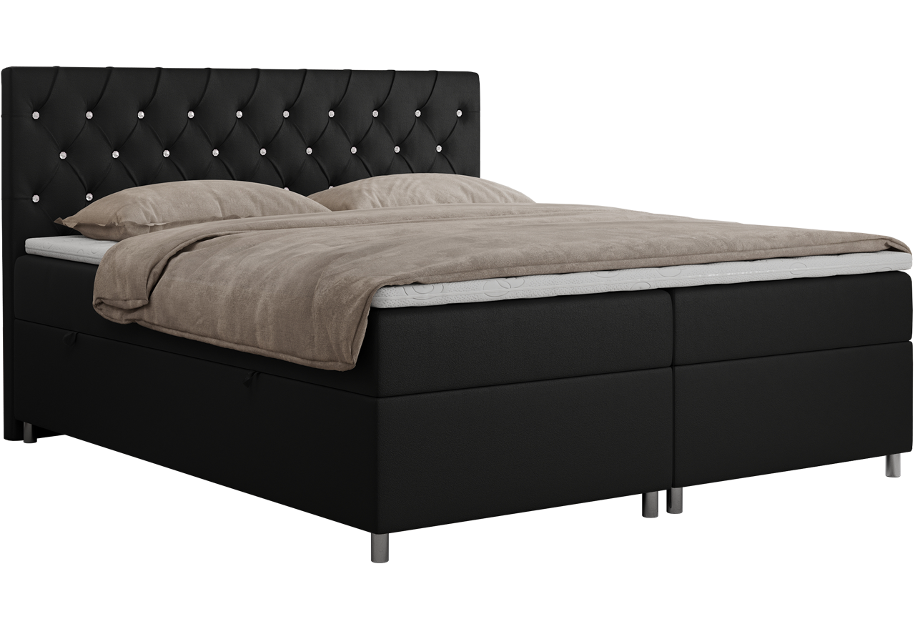 Łóżko kontynentalne ROMA 140x200 - H3 - czarny, ekoskóra