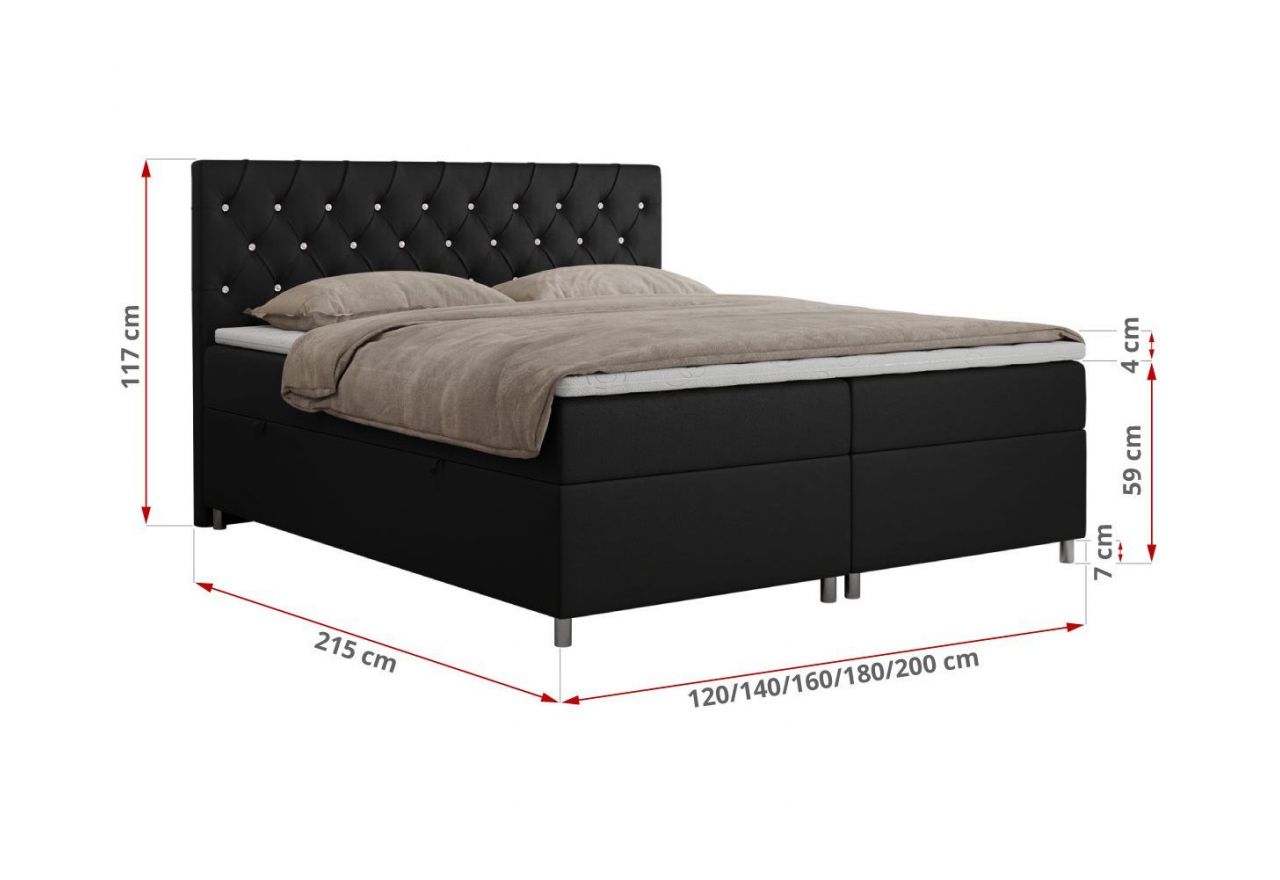 Łóżko kontynentalne ROMA 120x200 - H4 - czarny, ekoskóra