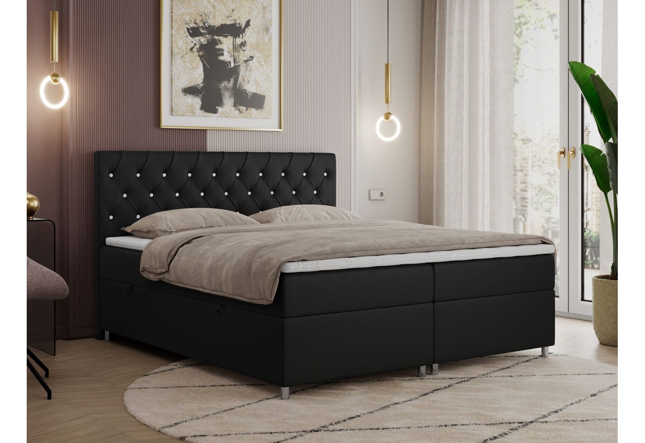 Łóżko kontynentalne ROMA 160x200 - H4 - czarny, ekoskóra