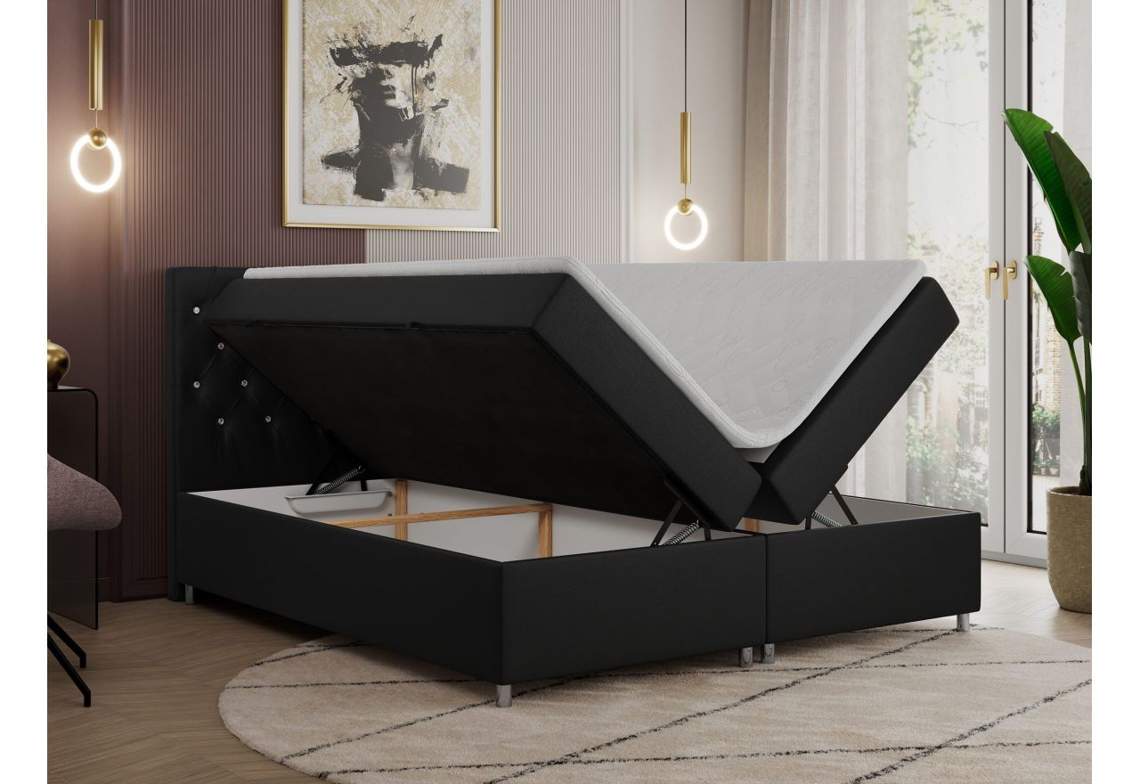 Łóżko kontynentalne ROMA 160x200 - H4 - czarny, ekoskóra