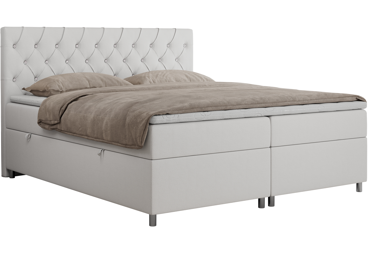 Łóżko kontynentalne ROMA 160x200 - H3 - biały, ekoskóra