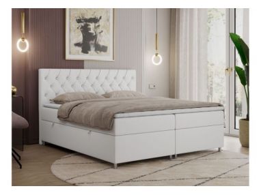 Łóżko kontynentalne ROMA 180x200 - H3 - biały, ekoskóra