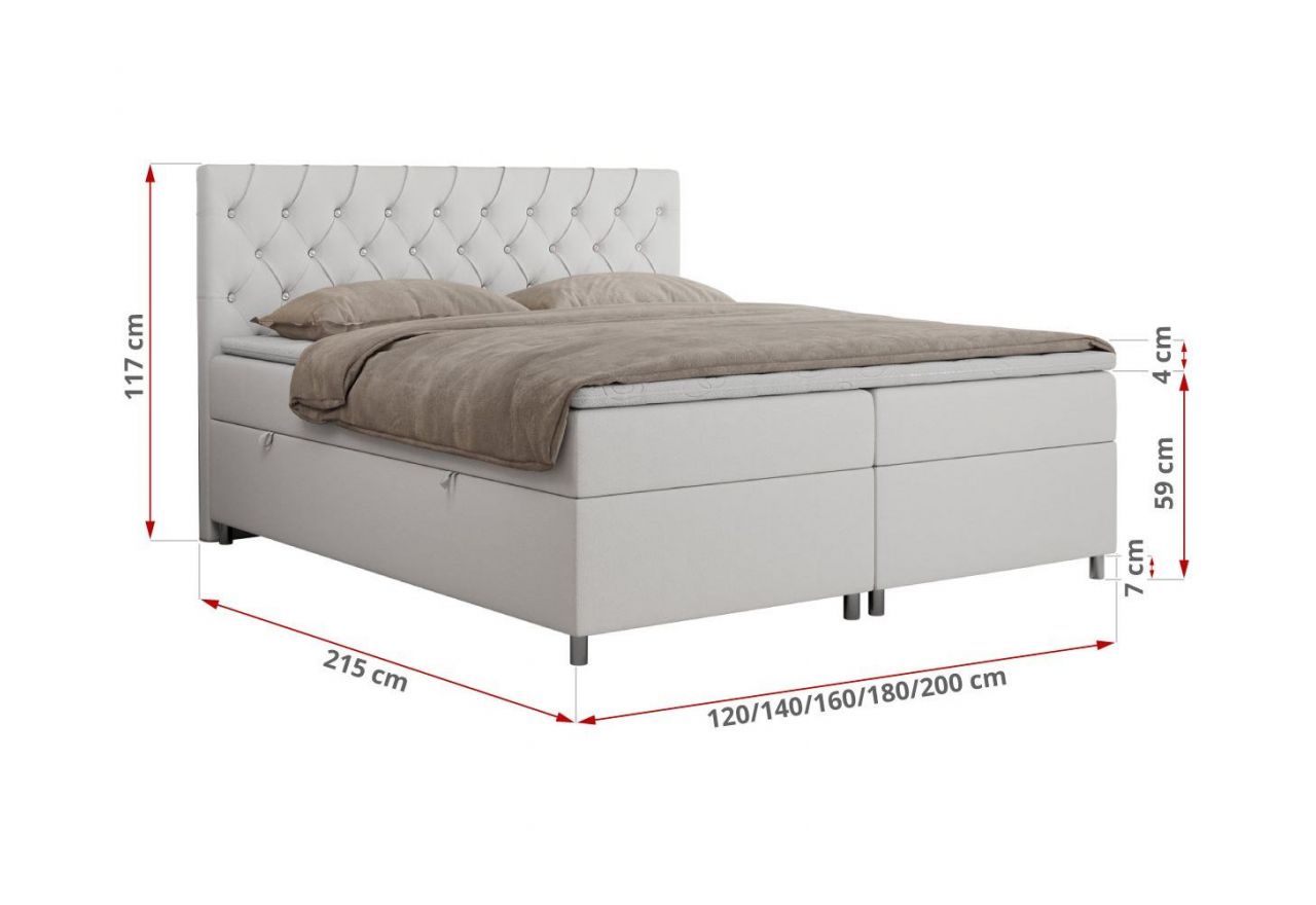 Łóżko kontynentalne ROMA 180x200 - H3 - biały, ekoskóra