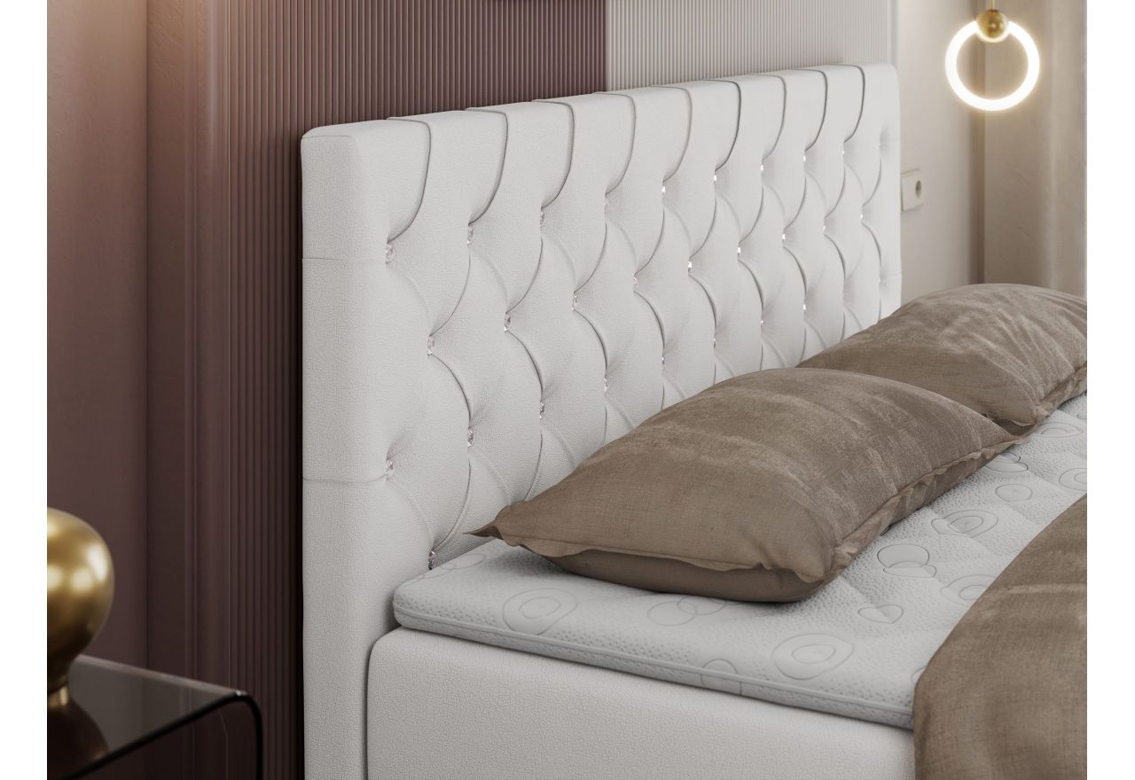 Łóżko kontynentalne ROMA 200x200 - H3 - biały, ekoskóra