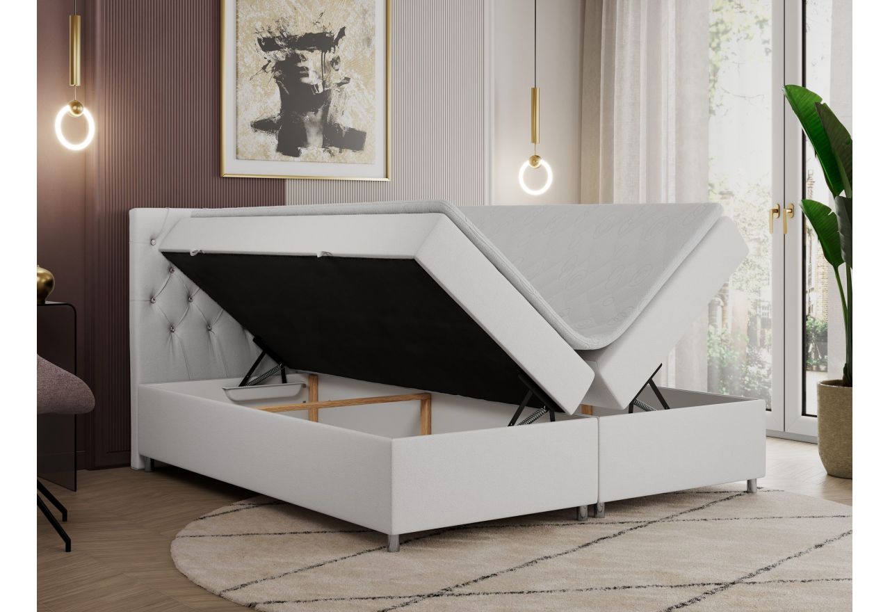 Łóżko kontynentalne ROMA 120x200 - H4 - biały, ekoskóra