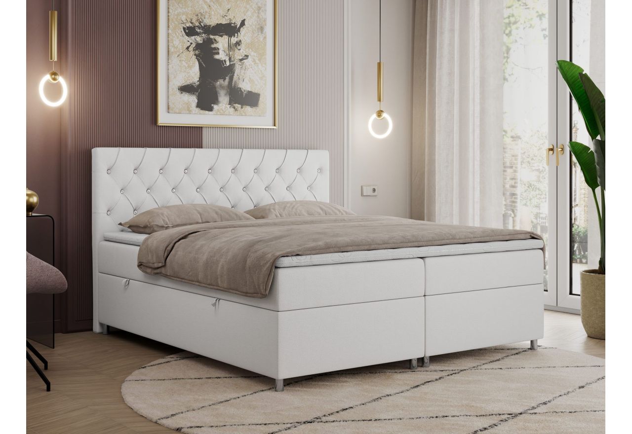 Łóżko kontynentalne ROMA 160x200 - H4 - biały, ekoskóra