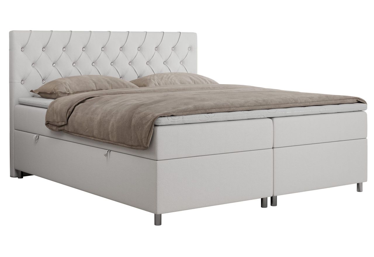 Łóżko kontynentalne ROMA 200x200 - H4 - biały, ekoskóra