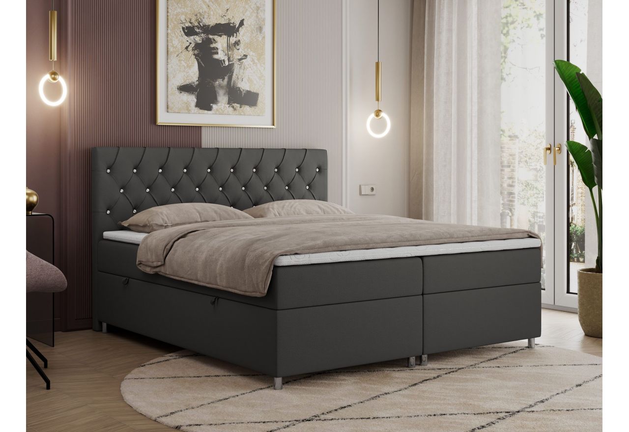 Łóżko kontynentalne ROMA 180x200 - H3 - szary, ekoskóra