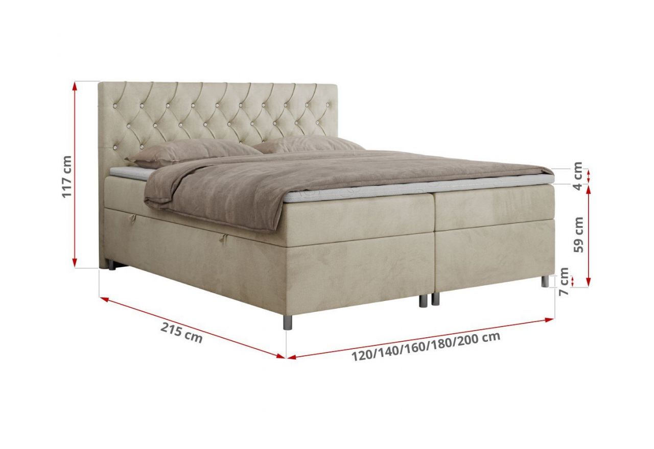 Łóżko kontynentalne ROMA 140x200 - H3 - beżowy, welwet