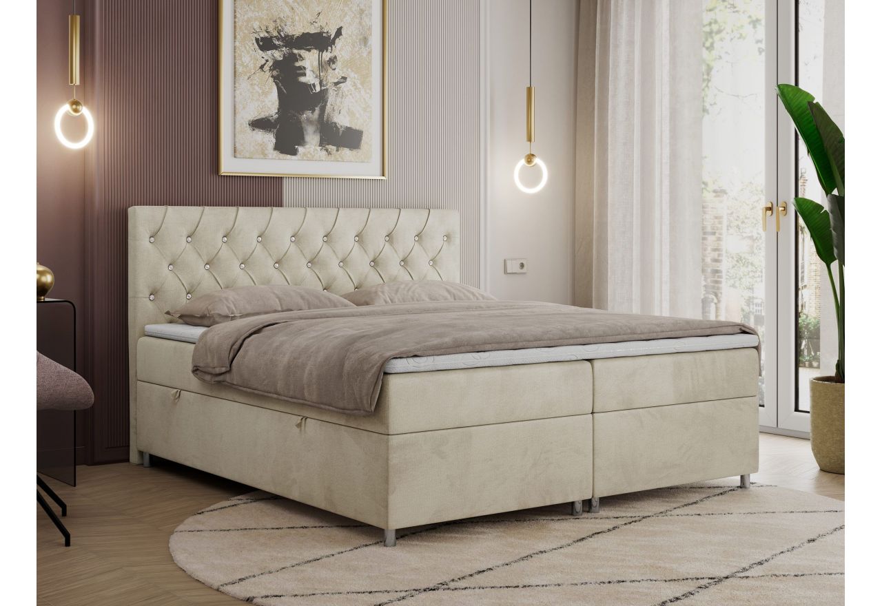 Łóżko kontynentalne ROMA 200x200 - H3 - beżowy, welwet